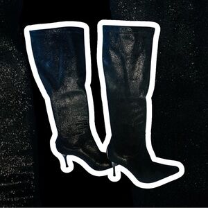 Donald J Pliner Black Sz 9.5 SuedeLeather Knee Tall Boot Kitten Heel Pointed Toe